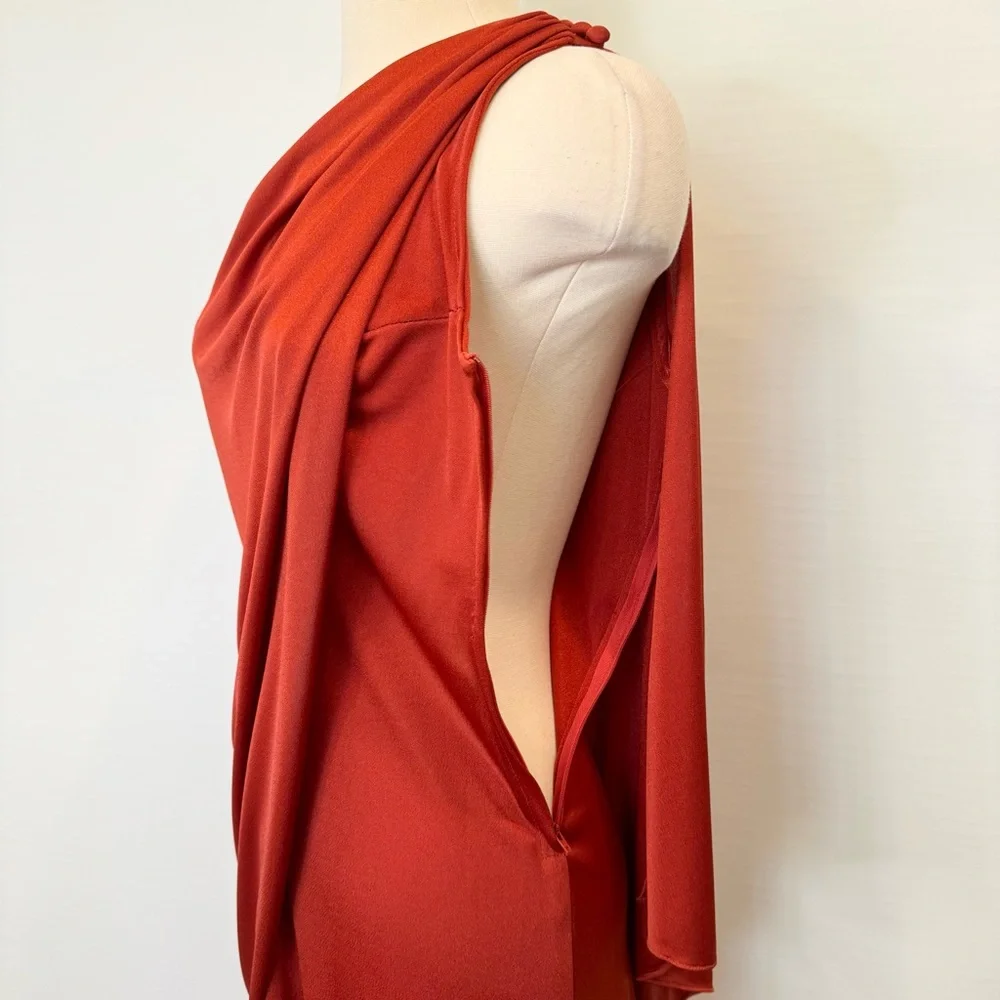 🌺SOLD🌺 Frederick’s of Hollywood Silky Satin Rust Column Maxi Gown Vintage Dress - Picture 6 of 11